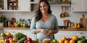 Pregnant woman preparing a healthy meal