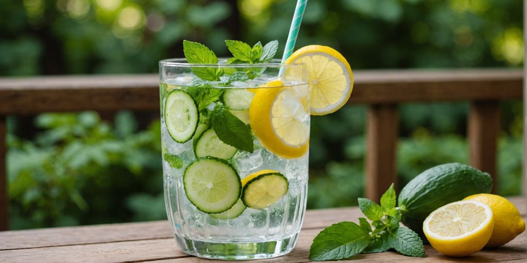 Infused water with lemon, cucumber, and mint